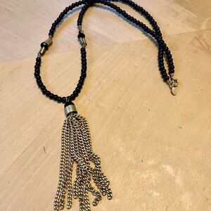 Express Black Beaded Chain Tassel Necklace